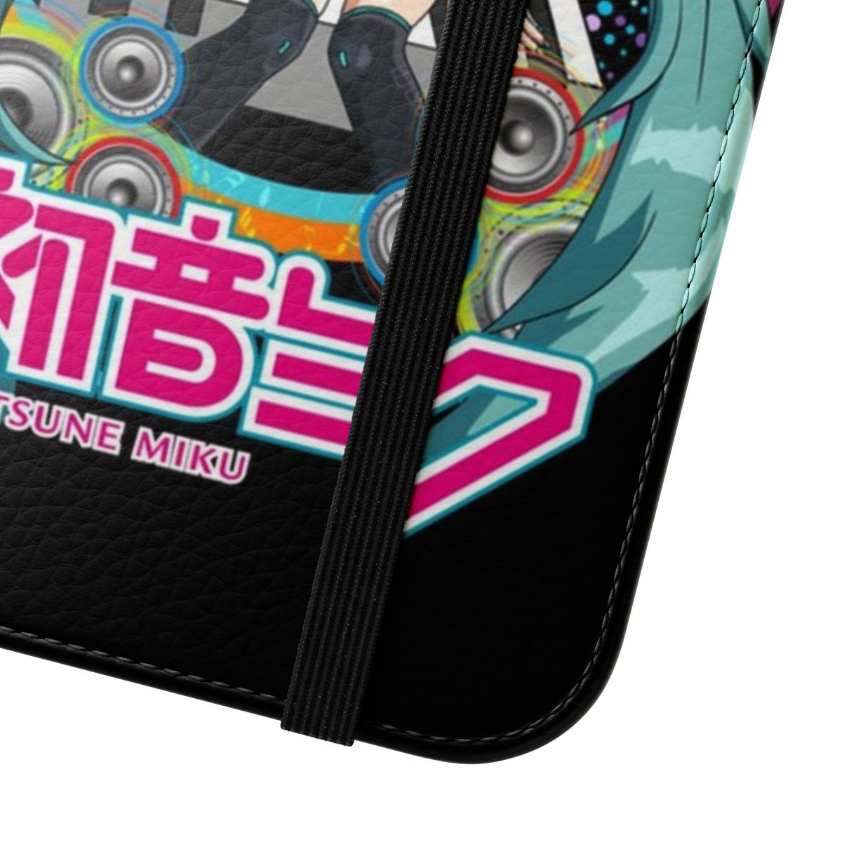 Flip cover phone case featuring the popular anime character Hatsune Miku - Close Up