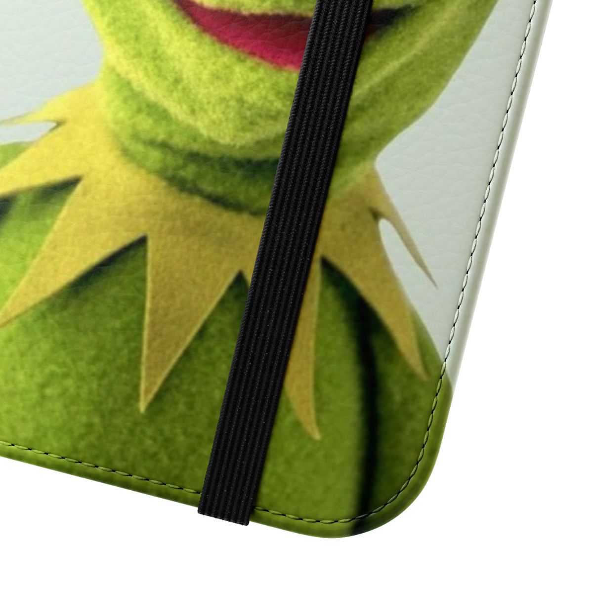 A vibrant green frog inspired mobile phone flip case - Close Up