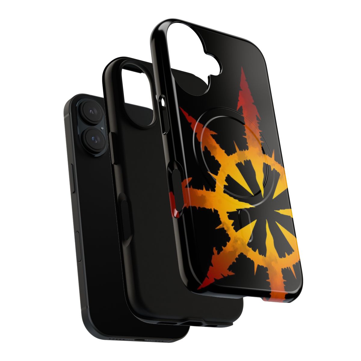 Chaos themed magnetic tough phone case with a burning design - Layers