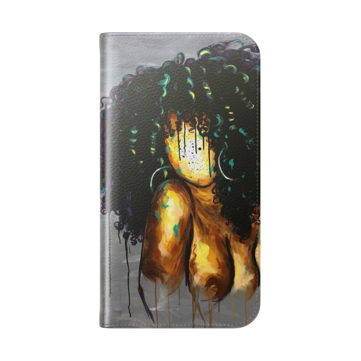 Naturally Inspired Black Art Flip Cover Phone Case - Folded Back