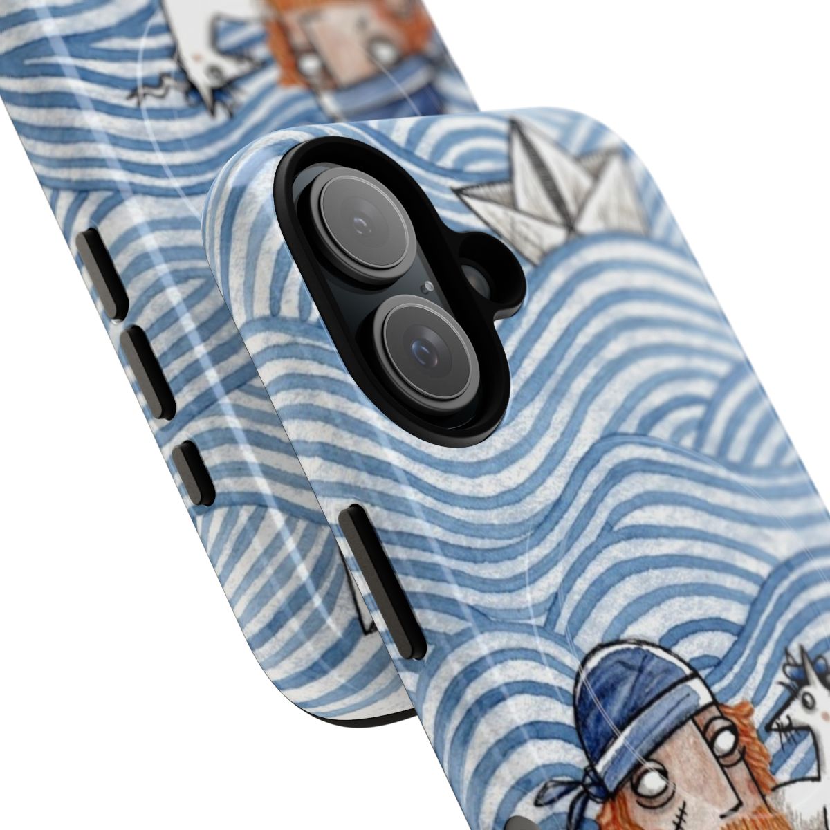 A magnetic tough phone case featuring a seaman and seadog in a nautical, maritime-inspired design. - Detail