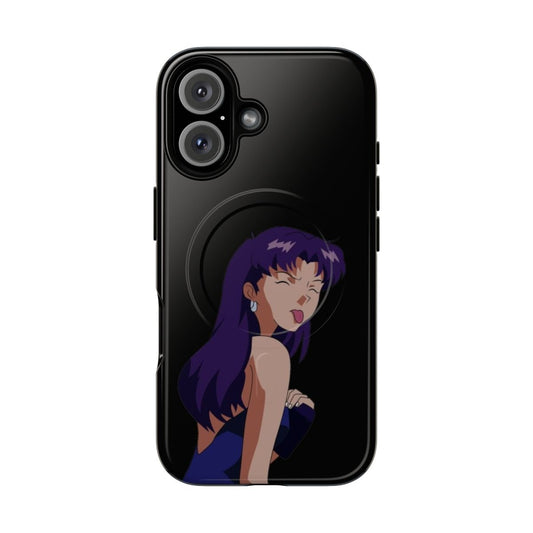 Evangelion-inspired phone case with Misato sticking out her tongue