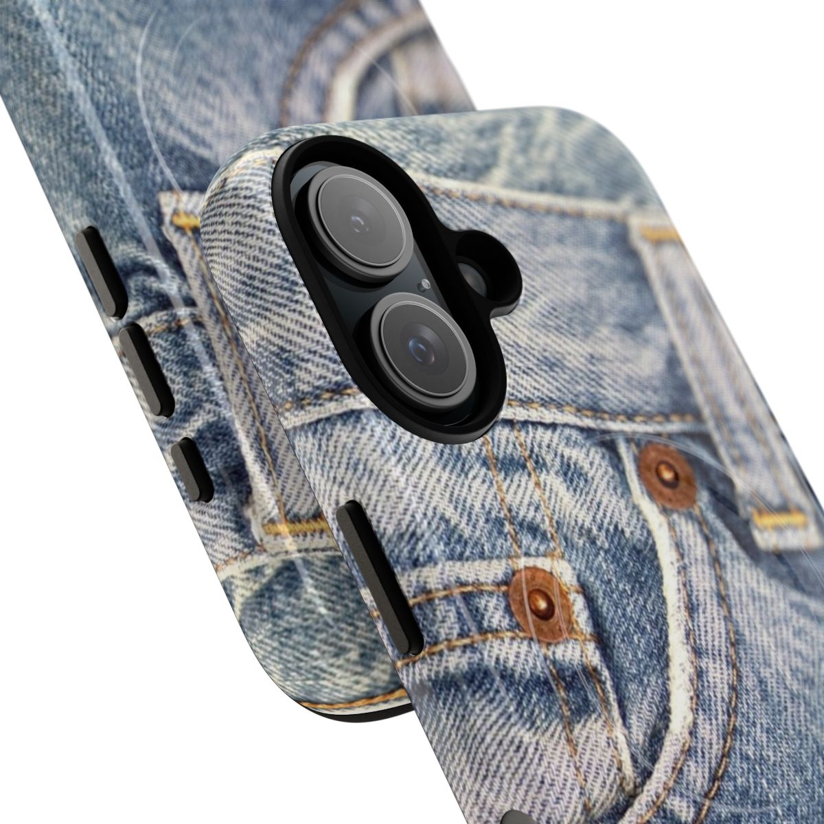 Stylish blue jeans-inspired magnetic phone case with textured denim-like design - Detail