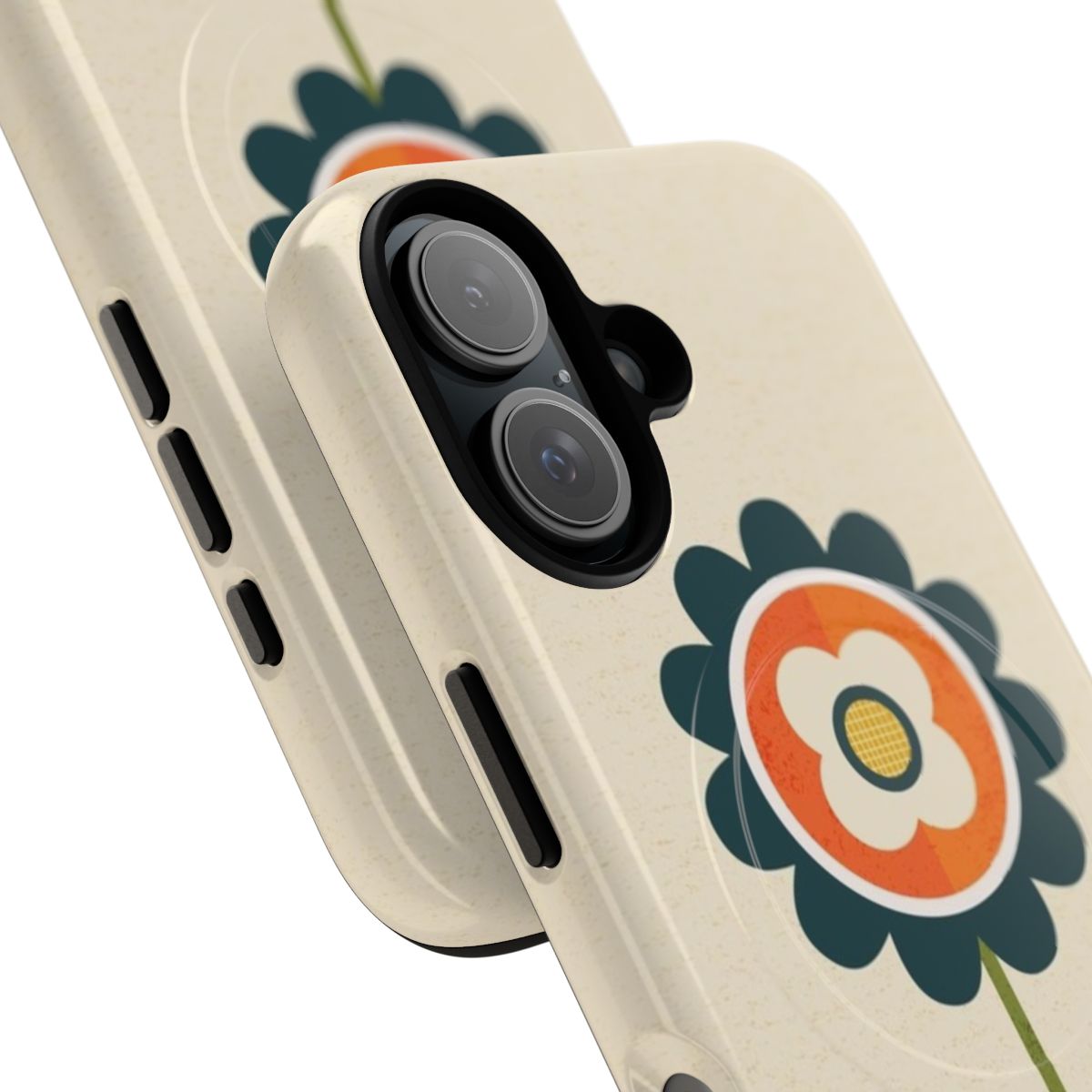 Retro Daisy Orange and Cream Magnetic Tough Phone Cases - Detail