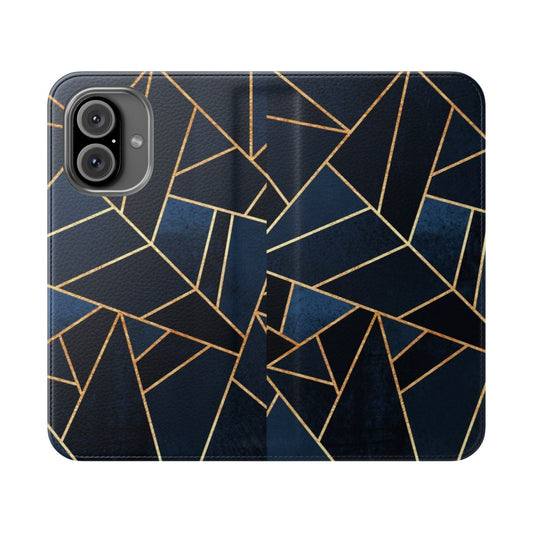 Chic geometric abstract phone case cover in navy and gold colors