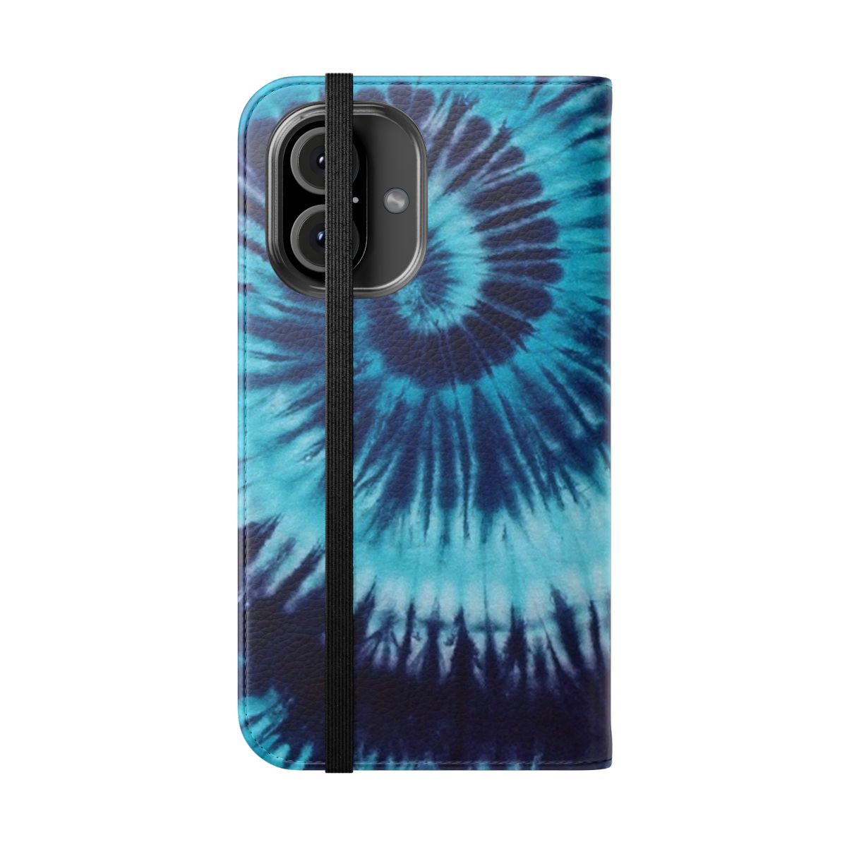 Blue tie-dye pattern on a flip cover phone case - Folded Front