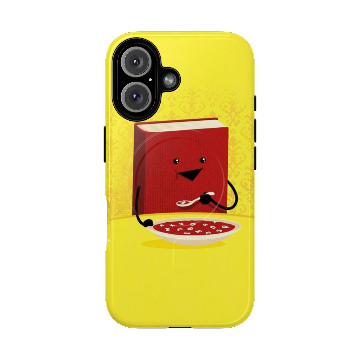 Colorful magnetic phone case with a nutrition and book-themed design