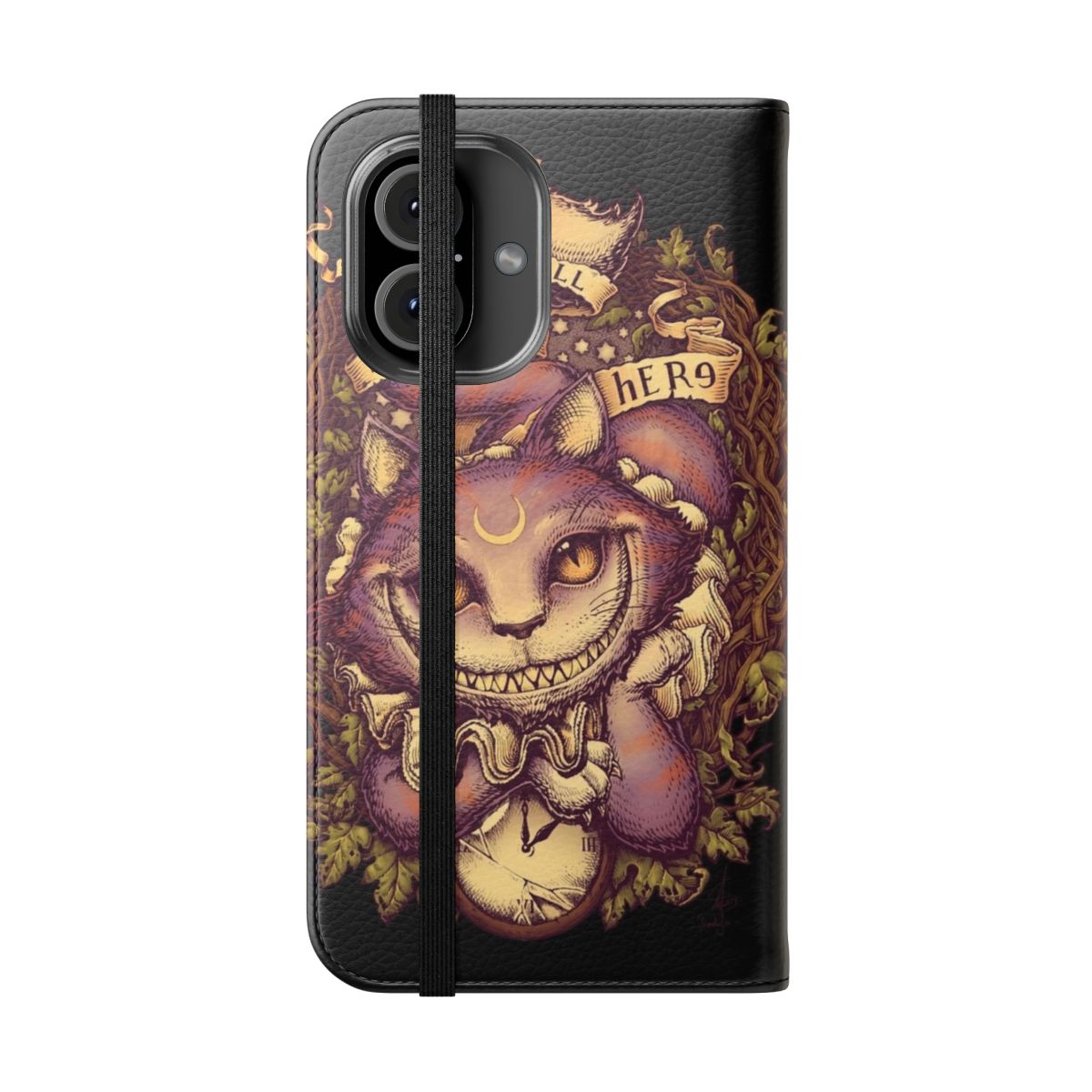 Artistic Cheshire Cat flip cover phone case - Folded Front