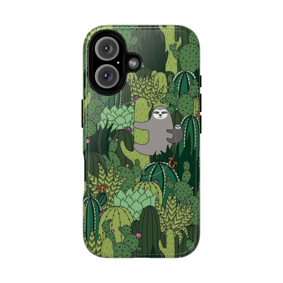 Cactus sloth design on a tough, magnetic phone case