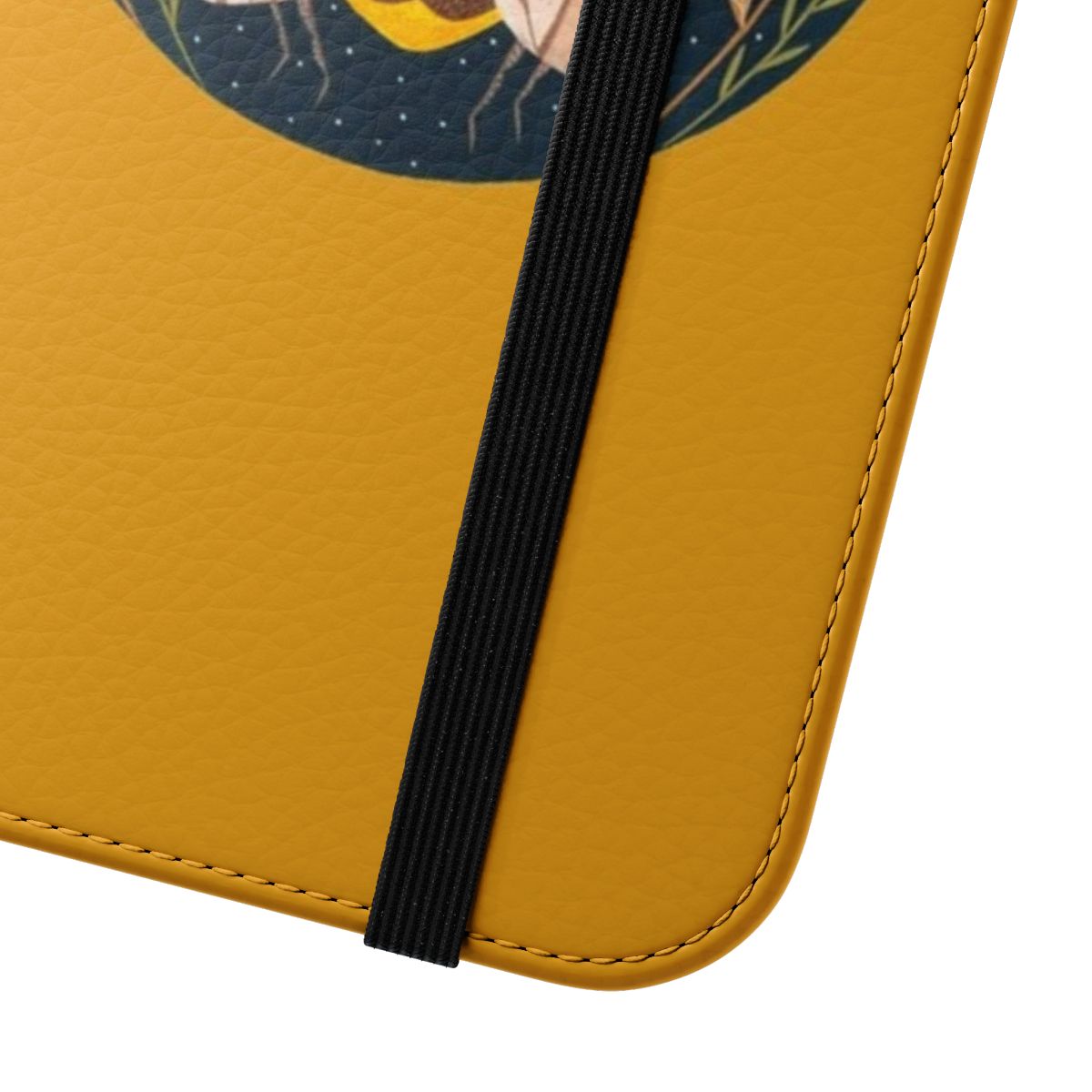 A phone case with a vibrant floral pattern and a golden honey bee design, perfect for nature enthusiasts and bee lovers. - Close Up