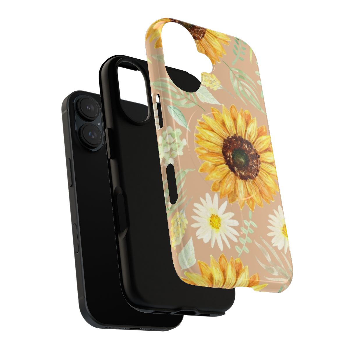 Watercolor painting of sunflowers and daisies on a beige magnetic tough phone case - Layers