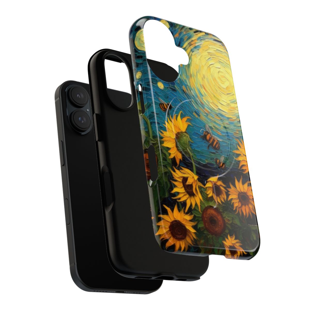 Sunflower and bee magnetic tough phone case with a beautiful oil painting-inspired design - Layers