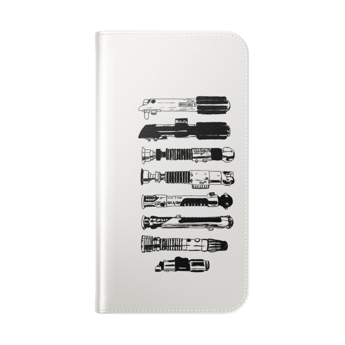 Sci-Fi Inspired Flip Cover Phone Case with Star Wars Lightsaber Design - Folded Back