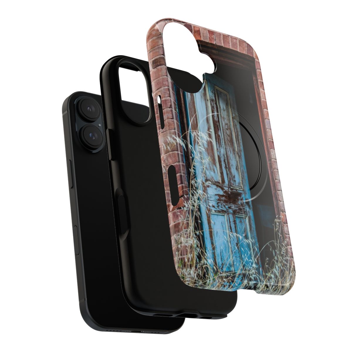 Magnetic tough phone case featuring a vintage rustic scene with ruins, timber, and brick. - Layers