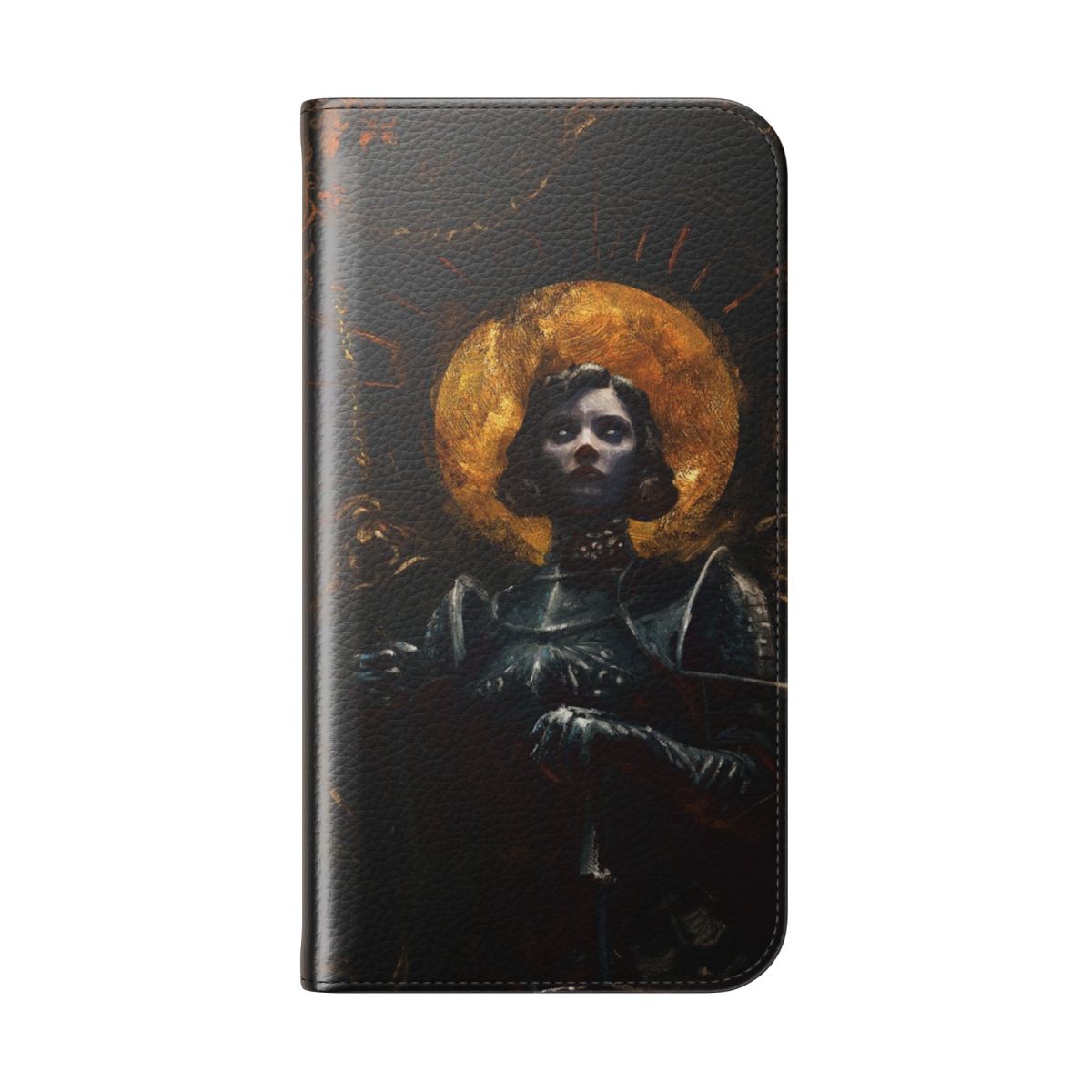 Joan of Arc inspired flip cover phone case with historical design - Folded Back