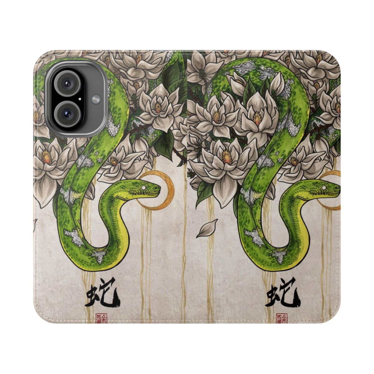 Elegant snake and magnolia flower design phone case