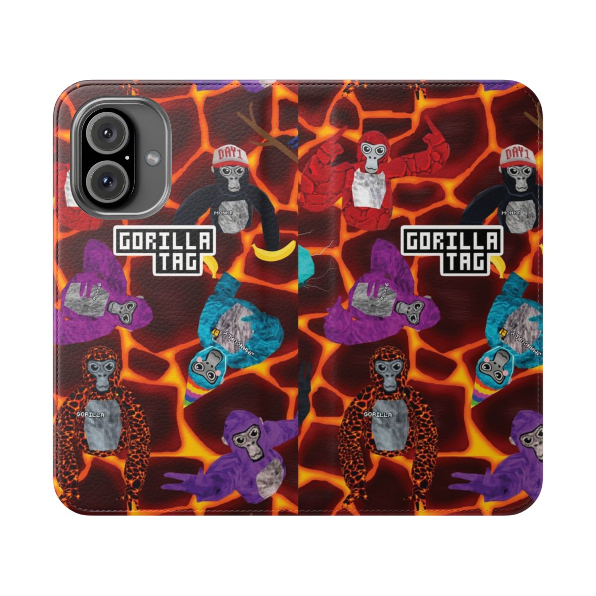 Gorilla-themed flip cover phone case with a lava monke party design