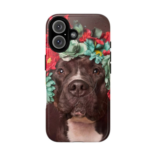 Flower Power Magnetic Tough Phone Case featuring a pitbull with a flower crown