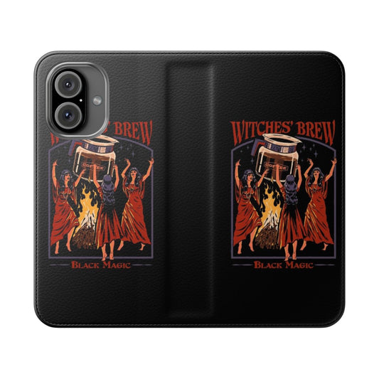 Flip phone case with a vintage-inspired witch's brew design