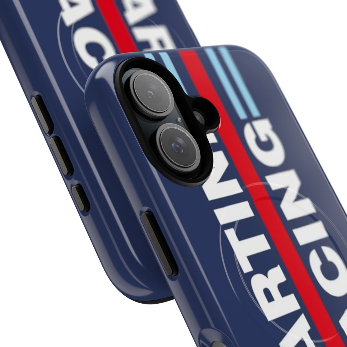 Vintage-inspired Martini Racing phone case with classic racing stripes and design - Detail