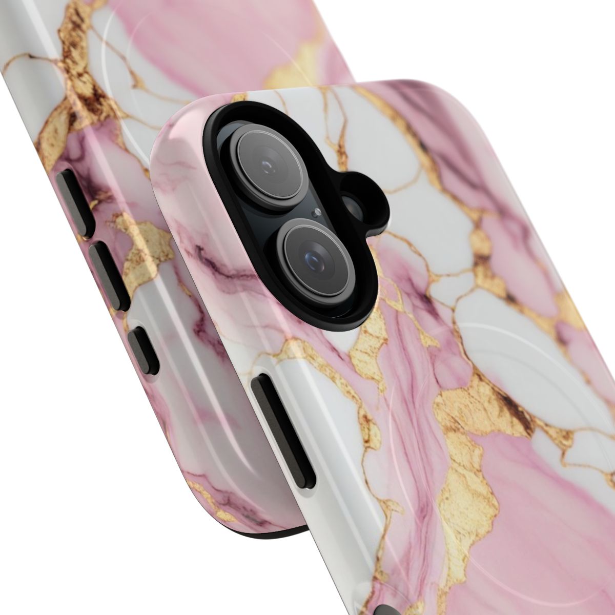 Pink marble phone case with magnetic closure and tough design - Detail