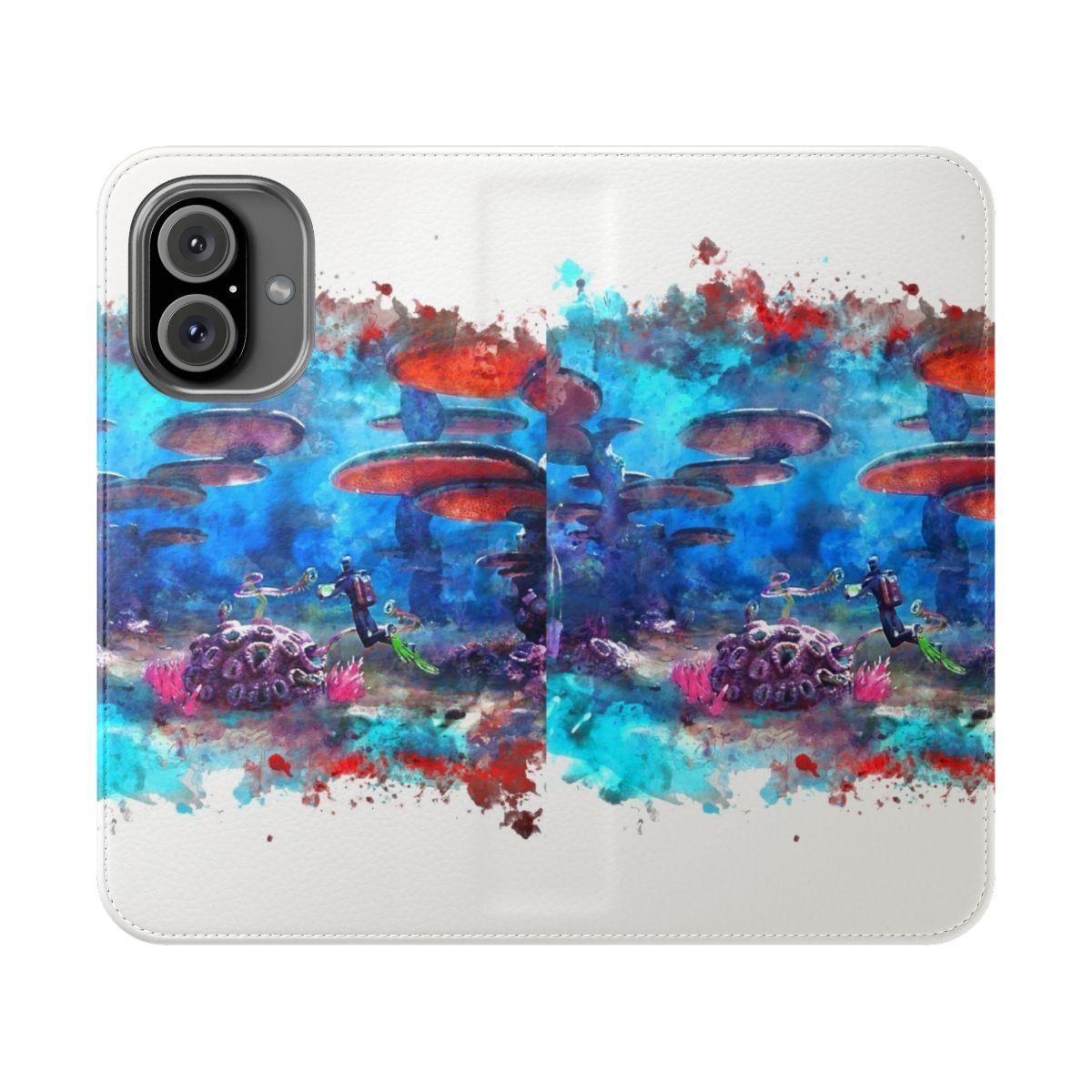 Subnautica-inspired phone case with underwater and sea creature design