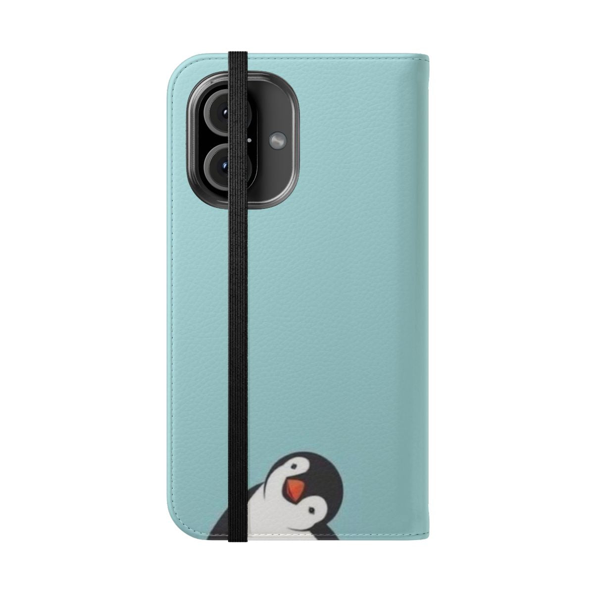 A vibrant and trendy penguin-themed flip cover phone case - Folded Front