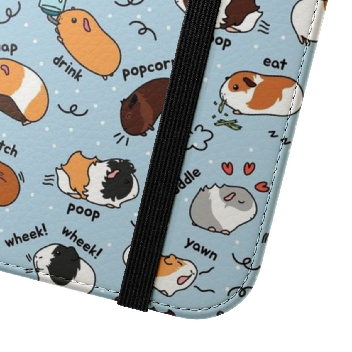 Cute guinea pig design on a blue background flip cover phone case - Close Up