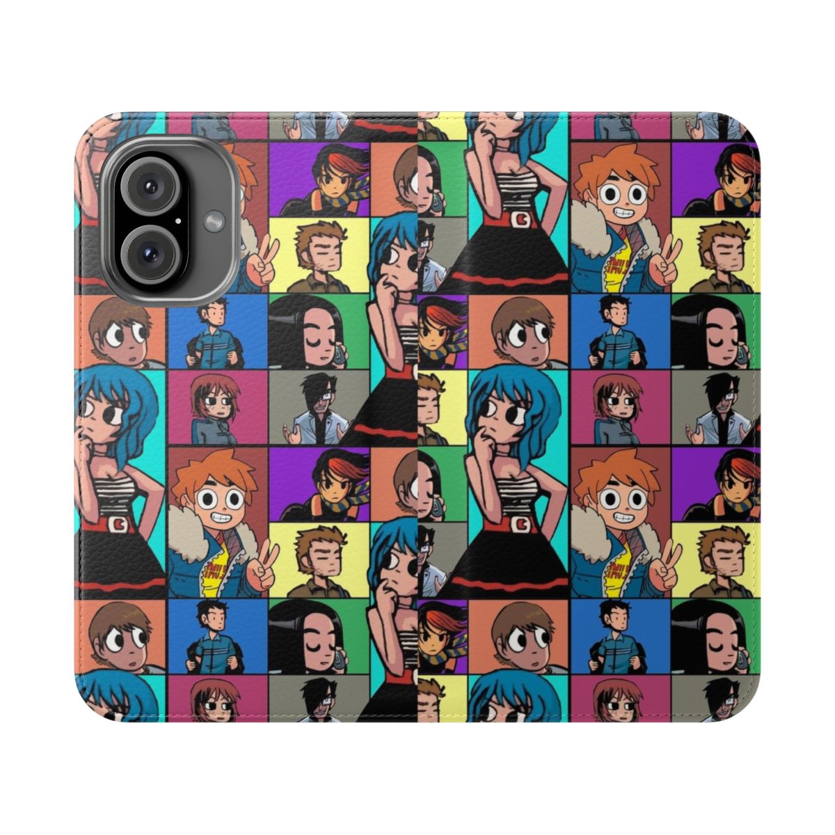 Flip cover phone case with Scott Pilgrim comic book-inspired design