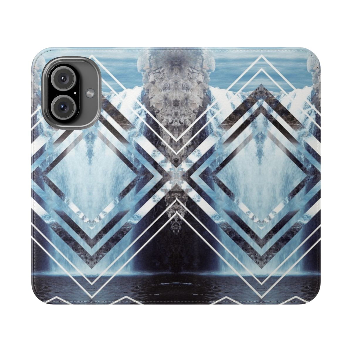 Flip cover phone case featuring a waterfall graphic design