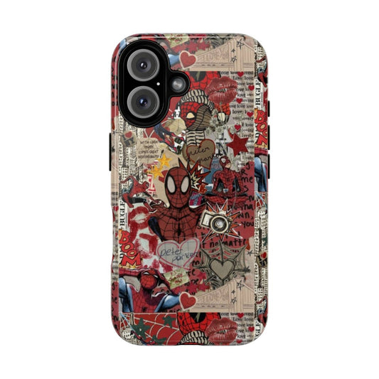 Magnetic tough phone case featuring a collage design of Spider-Man and other Marvel characters.