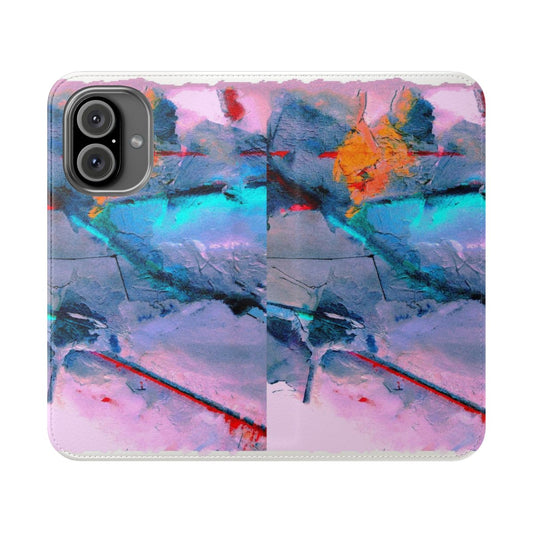 Colorful collage flip cover phone case featuring a design of the northern lights