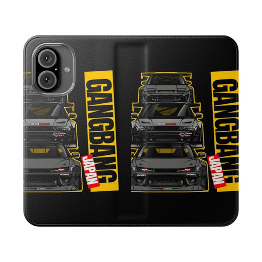 Flip cover phone case with custom car-inspired design