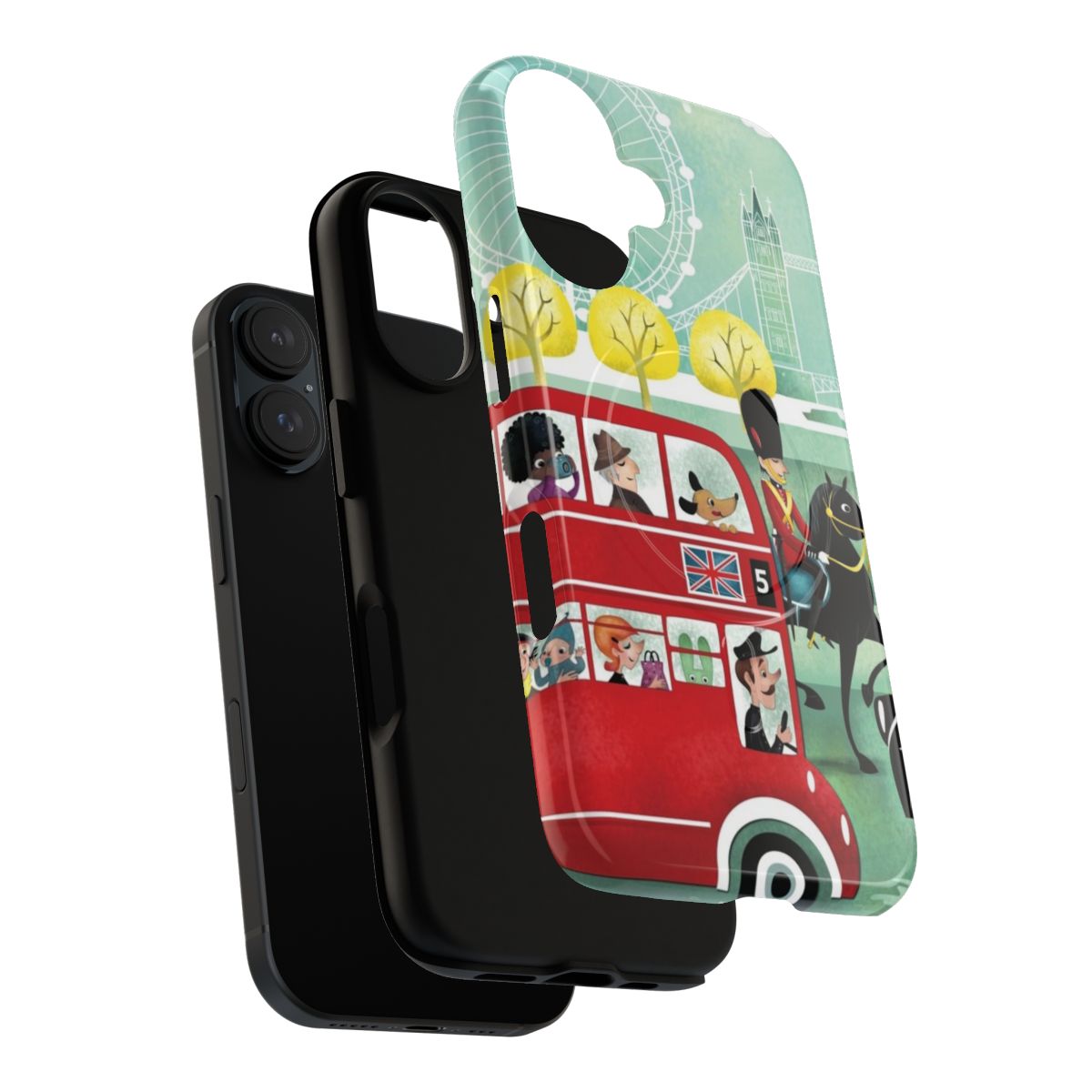 Phone case with Big Ben, London bus, and other London landmarks - Layers