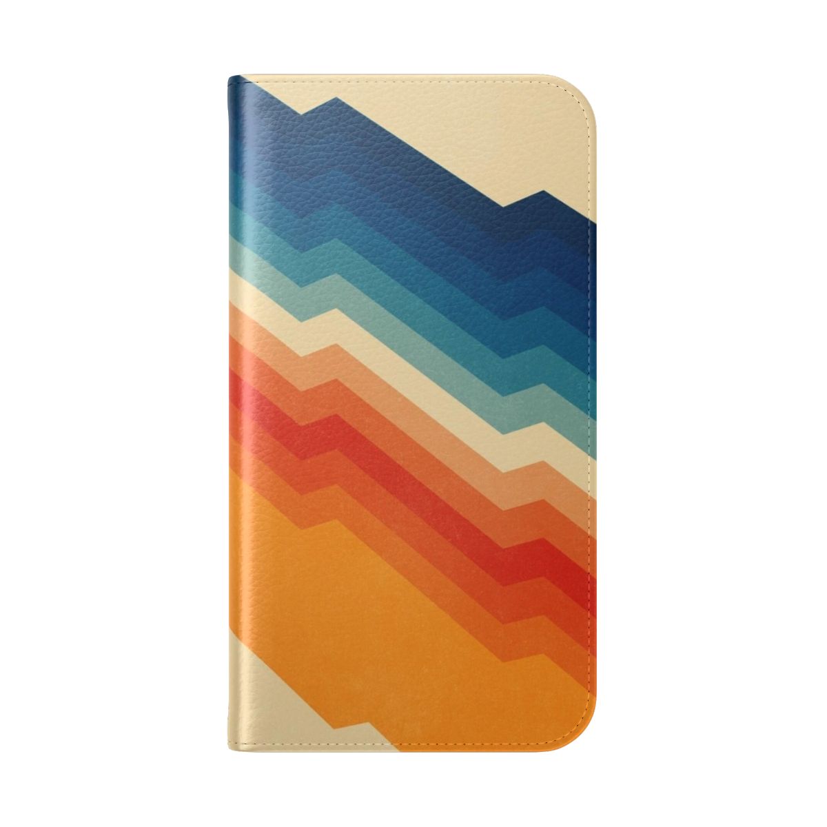 Vibrant and geometric phone case with abstract patterns in red, blue, and orange. - Folded Back