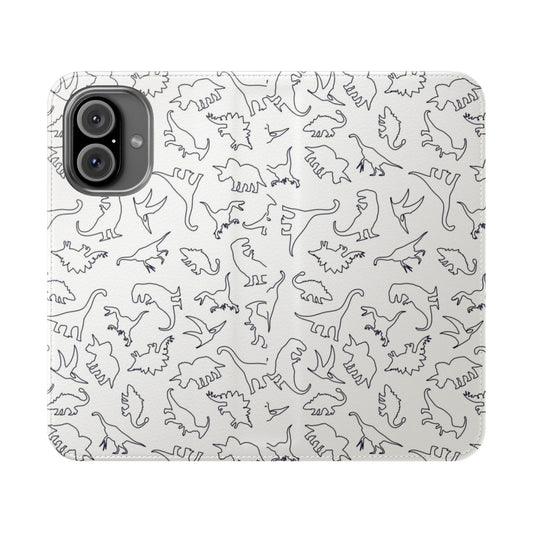 Dark silhouette dinosaur outline pattern on a flip cover phone case