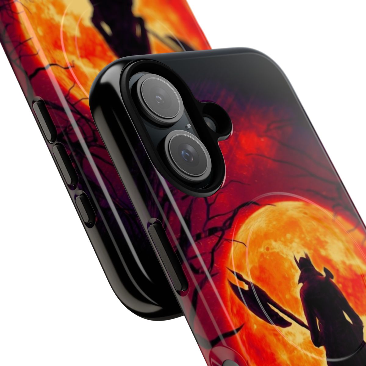 A Bloodborne inspired magnetic protective phone case with a dark, moody "Blood Moon" design. - Detail