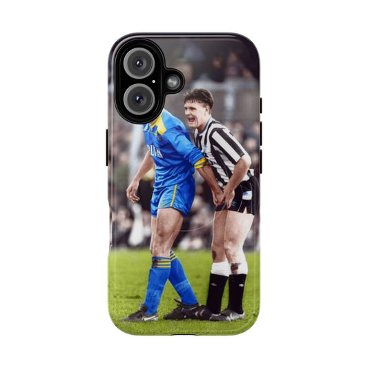 Retro-inspired tough phone case design featuring iconic football players from the 80s