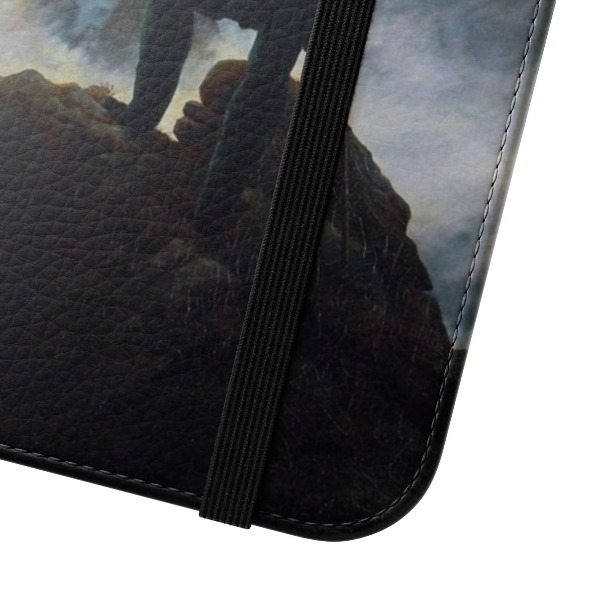 Artistic flip phone case featuring Caspar David Friedrich's famous oil painting "The Wanderer Above the Sea of Fog" - Close Up