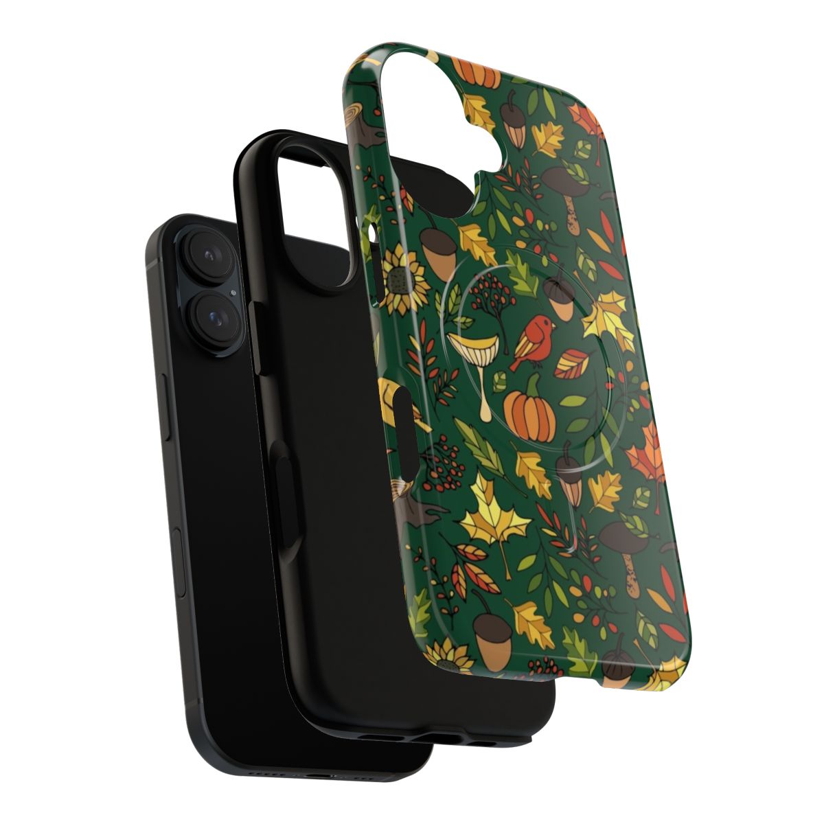 Colorful autumn-themed magnetic phone case with leaves, acorns, and other nature elements - Layers