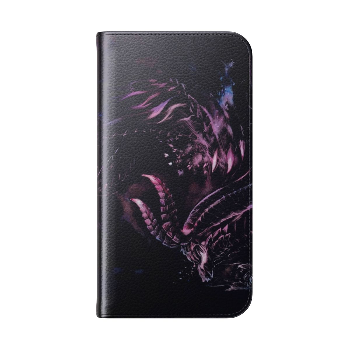 Artistic illustration of the fearsome Gore Magala creature from the Monster Hunter video game series, featured on a stylish phone case. - Folded Back