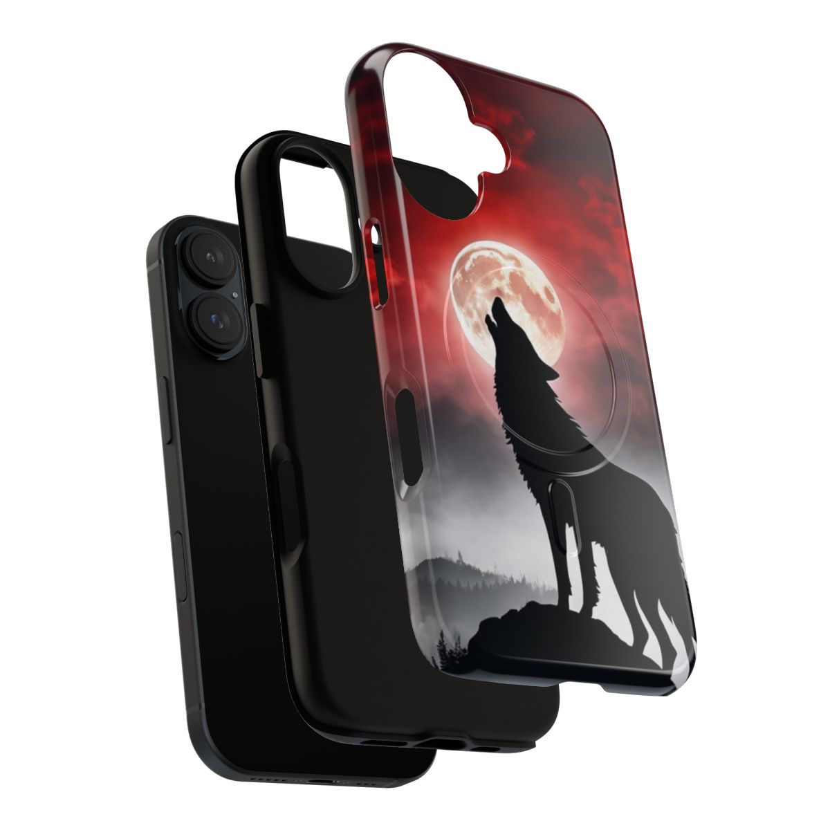 Magnetic phone case featuring a striking blood moon and wolf design - Layers