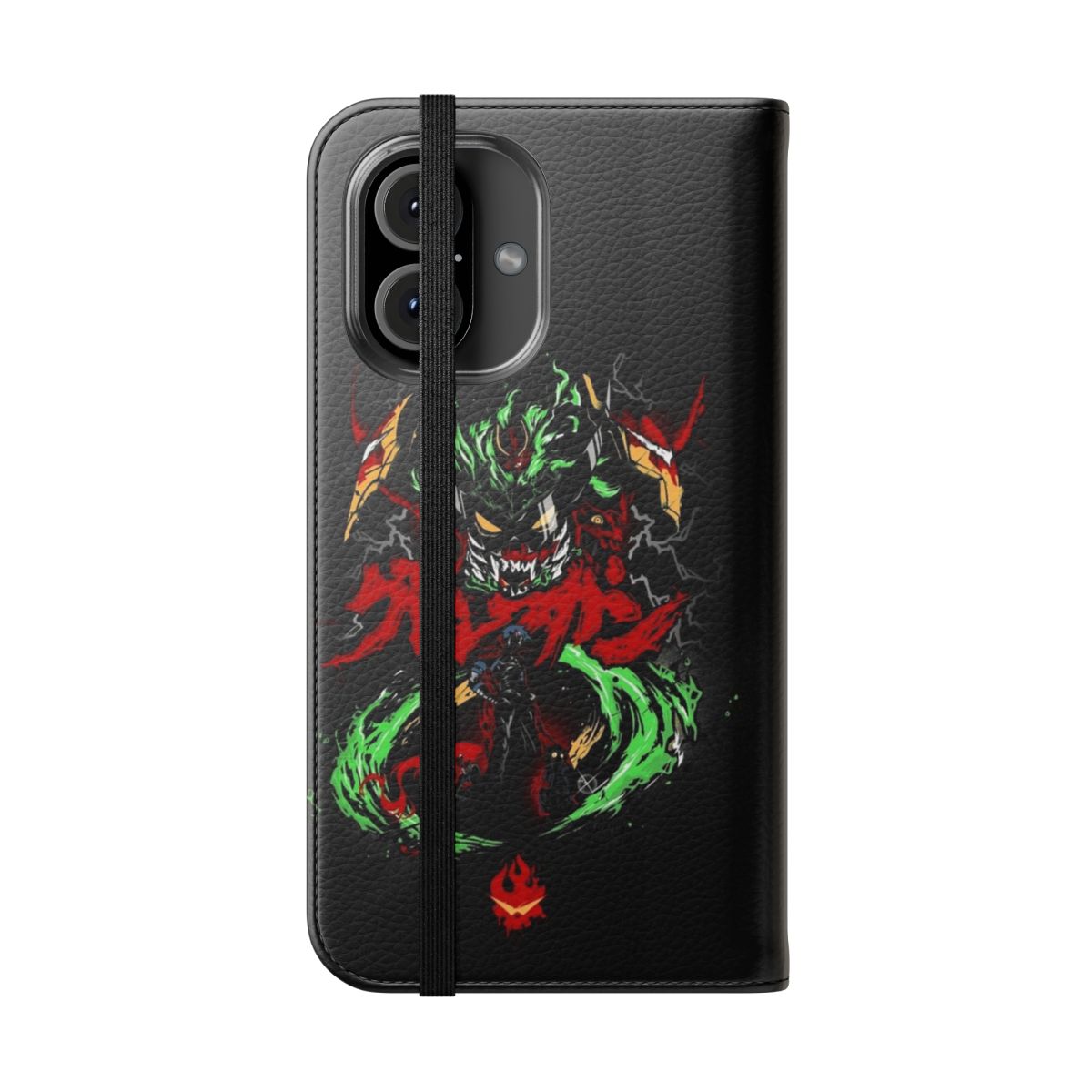 Anime-themed Gurren Lagann phone case with skull and fire design - Folded Front