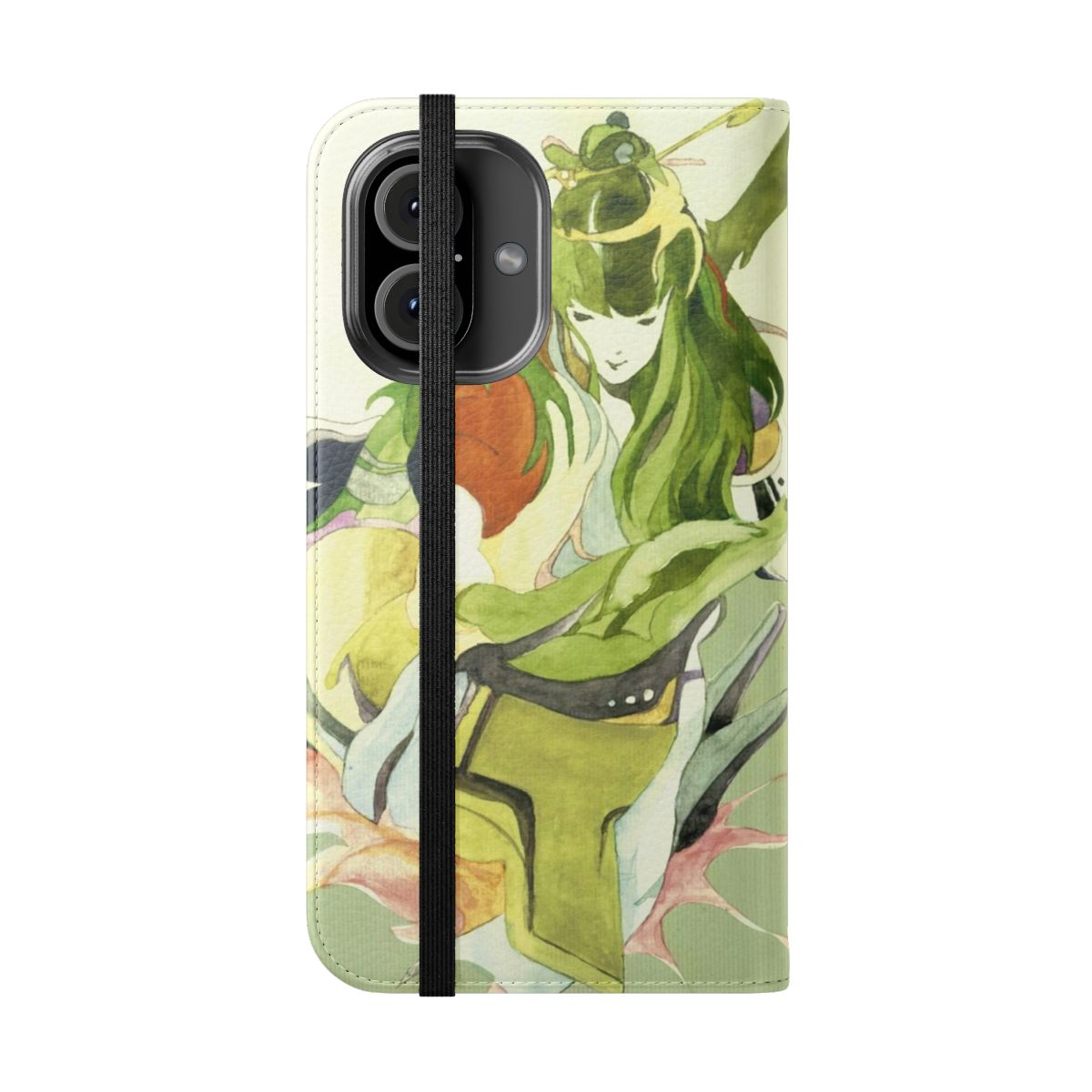 Nujabes-inspired flip cover phone case with artistic design - Folded Front