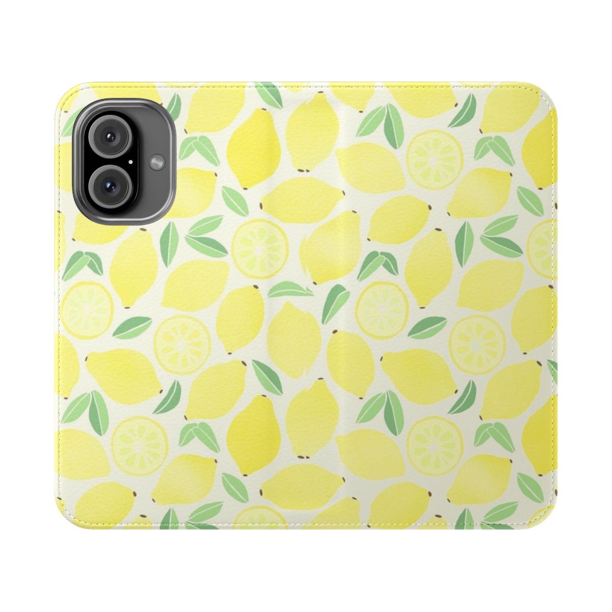 Vibrant summer lemon pattern phone case with green leaves and a cute, girly design.