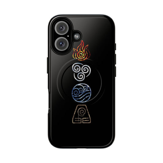 Phone case featuring the four elements of Avatar: water, earth, fire, and air.