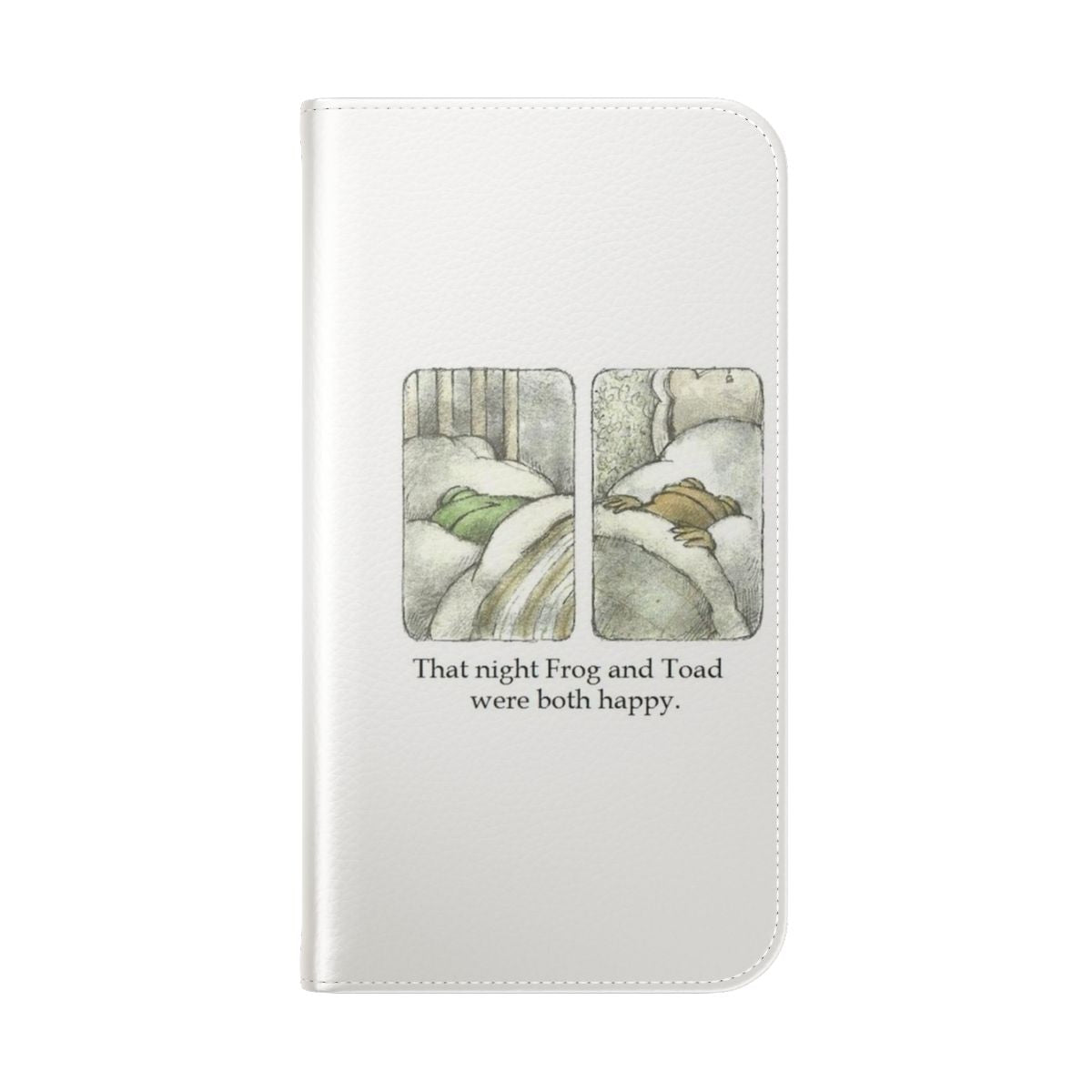 Flip cover phone case featuring artwork of happy frog and toad characters - Folded Back