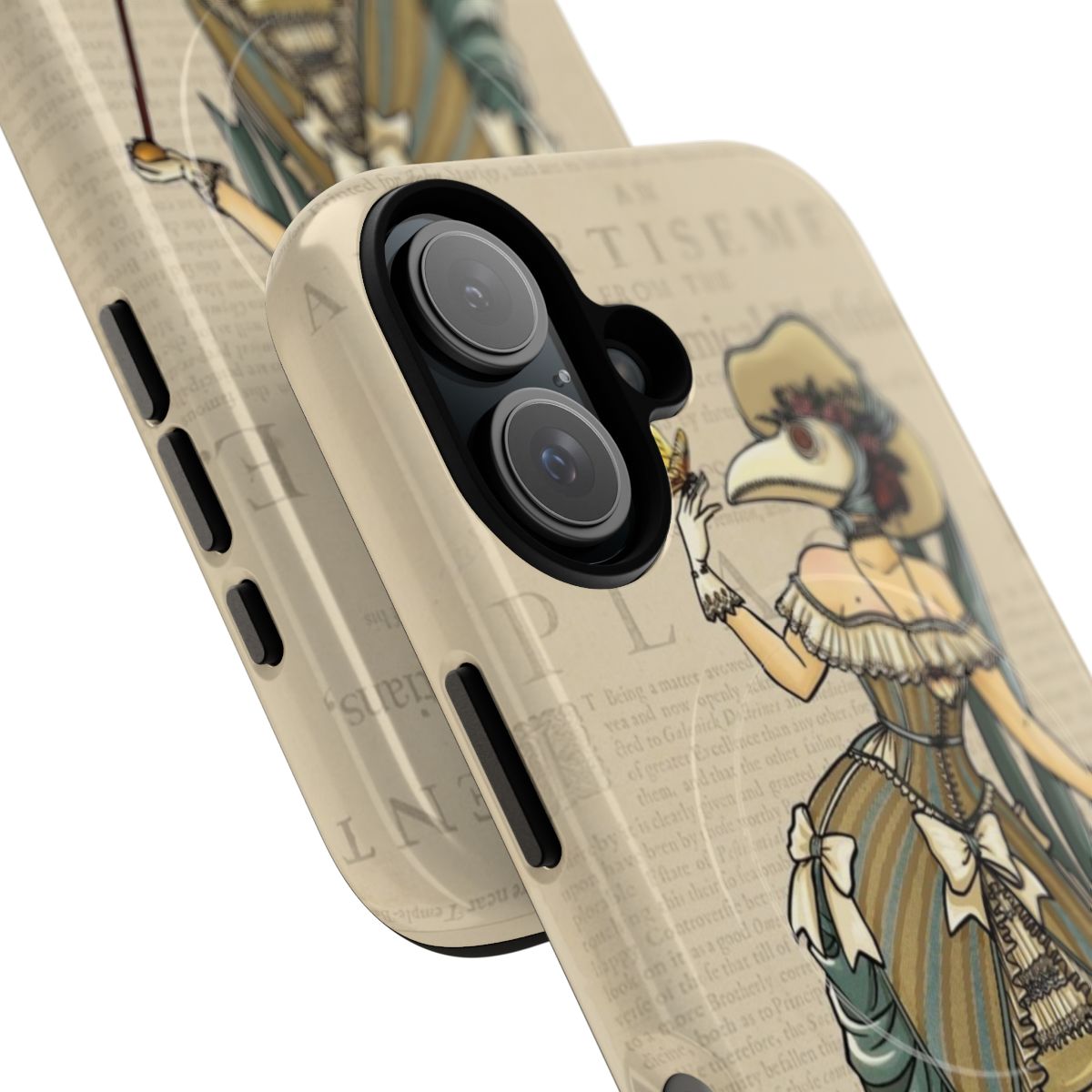 Magnetic tough phone case with lady doctor or plague doctor inspired design - Detail