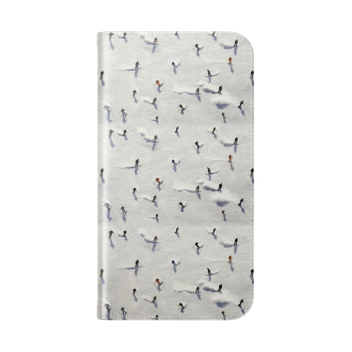 Skier Crowd Flip Cover Phone Case with Mountain Snow Design - Folded Back