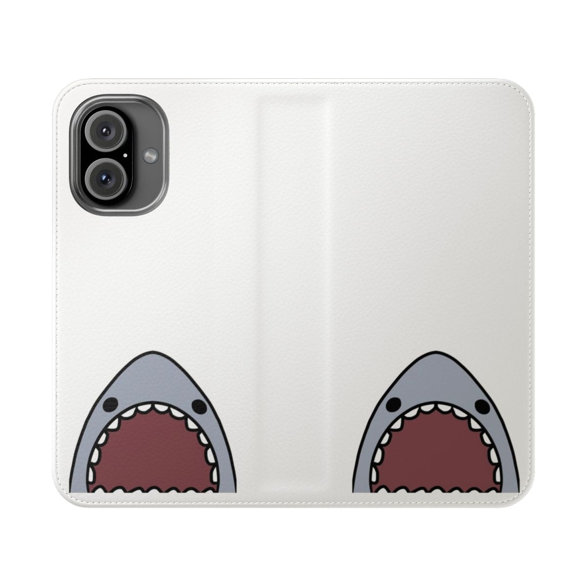 Shark-themed flip cover phone case with a cute, kawaii design